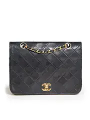 Vintage Black Lambskin Quilted Flap Bag