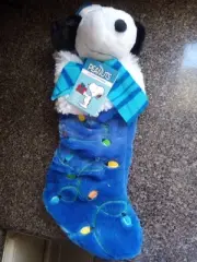 Peanuts Snoopy Light Up Christmas Stocking Musical Linus & Lucy Plush Blue NWT