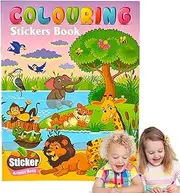 Coloring Sticker Book, Cartoon Kids Activities Book, Interactive Educational Color Toys, A5 Color Painting Book for Boys, Girls, Fun Learning Activity for Children, Sticker and Color Playbook