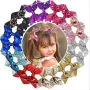 20 PCS 10 Pairs The Lot Bulk Girls 4.5 Inch Bow Hair Clips Glitter Sequins