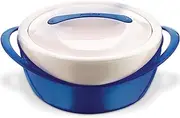 Pinnacle Thermoware Large Insulated Casserole Dish With Lid 2.6 Qt. Elegant Hot Pot Food Warmer/Cooler -Thermal Soup/Salad Serving Bowl Stainless Steel Hot Food Container Blue 2.6 Qt