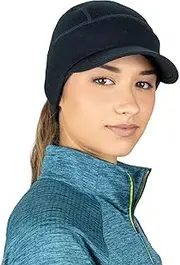 [TrailHeads] Womens Ponytail Hat | Merino Wool Hat with Drop Down Ear Warmer - Black