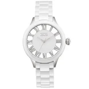 時尚手錶／JOJO鏤空晶鑽羅馬手腕錶-銀／白陶瓷／女錶／JO96798-81F