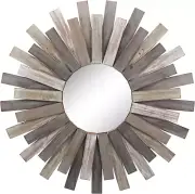 Stonebriar Large round 32" Wooden Sunburst Wall Mirror with Attached Hanging Bra