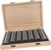 KALLORY Wooden Coin Storage Box Elegant Coin Collector Case with Rings Fits Up to Coins Versatile Display for Medals and Badges for Organizing