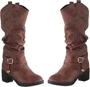 [SAFIGLE] Women's Vintage Boots Ankle Shoes Heel Ladies Boots Women Boots Retro Boots Knight Boots Fashion Boots Style Boots Strap Buckle Footwear Light Brown Sole: Rubber