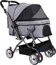 Pet Stroller for Cats Dogs Rabbit with Reversible Handle, Dog Stroller for Small or Medium Animal up to 40 Pounds, Doggie Bunny Stroller Carriage (Gray)