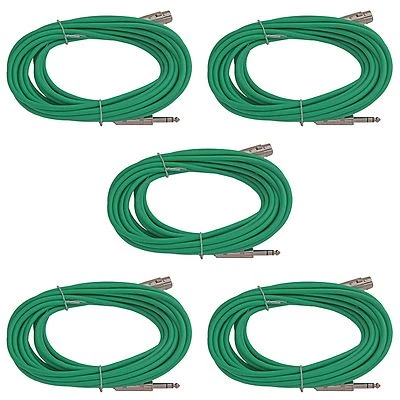 5 GREEN 1/4 TRS to 3 pin XLR female balanced patch mic cables 25 ft foot cords