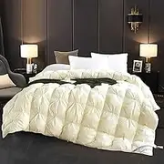 JYHCD Winter Duvet Insert Queen Size, Cotton Fabric, Soft and Warm Bedding Duvets, Machine Washable All Season Down Comforters, Beige Quilted Double Duvet - 180x220cm - 4kg