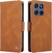 [ILING] Case for Motorola Edge 60 Fusion/Motorola Edge 60 5G, Ultra-thin Leather PU Skin Wallet Cover Flip Folio Shockproof Case with Card Slots, Kickstand, Magnetic Close, RFID Blocking (Brown)