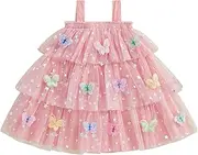 [Kayotuas] Toddler Girl Tutu Dress Cute 3D Floral Butterfly Sleeveless Fluffy Tiered Tulle Dresses Birthday Cake Smash Outfits