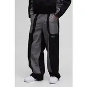 Mens Black Relaxed Ripstop Colour Block Trousers