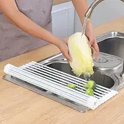 Dish Drainer, White Roll Up Dish Drying Rack, ZOIMINU Over Sink Drying Rack with Silicone-Coated, Heat-Resistant Anti-Slip Dry Rack for Dishes Cups Fruits Vegetables - 43cm x 33cm, White