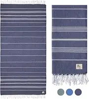 Bodrum Interiors Turkish Towel Oversized 35 x 71-100% Cotton - Quick Dry Sand Free Beach Towel - Lightweight Travel Towel for Bath, Gym, Blanket, or Picnic (Navy)