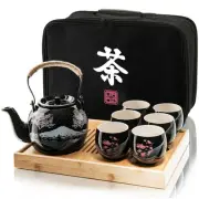 Traditional Japanese Tea Set - Ceramic Tea Set with Teapot, 6 Tea Cups, 1 Bam...