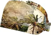 [WOSHJIUK] Working Hat 2 Pack Scrub Caps for Women,Lighthouse Beach Palm Tree,Tie Back Cap Adjustable Scrub Hat