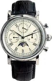[Sugess] M199S MoonPhase Master Seagull ST1908 Movement Sapphire Crystal Men's Chronograph Mechanical Watch 1963, Black, 40mm, strap