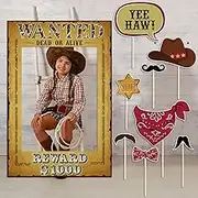 Blulu 9 Pieces West Wanted Photo Booth Prop Kit Cowboy Party Decoration Cowboy Theme Photo Prop Set Wild Western Selfie Booth Poster for Cowgirl Rustic Party Supplies, 23.62 x 15.74 Inch