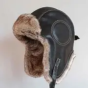 [Lucky angel] Winter Hat Men Women's Pilot Aviator Bomber Trapper Hat Faux Fur Leather Snow Cap with Ear Flaps