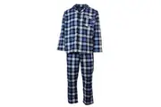Mens Flannelette Pyjama Set Sleepwear Soft 100% Cotton PJs Two Piece - Blue/Multi Check