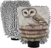 XYMZR Retro Owl Books Absorbent Microfiber Car Wash Mitt, Funny Cute Anime Scratch Free for Cars Cleaning, Home Cleaning Mitts, 2 Pack, 10.24” L x 7.09” W