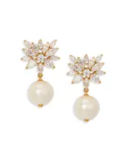 Nadri Sav Cubic Zirconia Cluster & Cultured Freshwater Pearl Drop Earrings in 18K Gold Plated