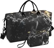 [YXYZRMY] Lion Portrait Black Gold Travel Duffel Bag Gym Bag Sports Tote Bag with Multiple Interior Pockets Shoulder Weekender Bag for Women Men with Toiletry Bag 20.5”x 7.9”x 13.8”, Multi-Colored, one