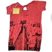We Walk Womens 2 Knot Top Size S Red Black Record Shop Hand Printed Art R$69