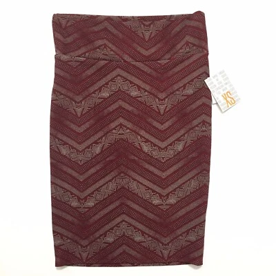 Lularoe Cassie Skirt XS Red Gray Geometric Pull On Unlined New