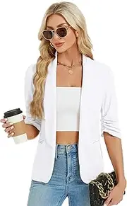[YesFashion] Blazer Women's Sporty Elegant Blazer Jacket Open Front Casual Blazer Jacket