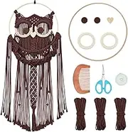ORIGACH DIY Macrame Owl Wall Hanging Tapestry Kit Brown Cotton Handmade Macrame Owl Kit with Video Tutorial Woven Macrame Cute Wall Hanging Decor for Bedroom Living Room Balcony Entryway