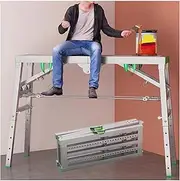 Adjustable Height Portable Folding Scaffolding Multipurpose Work Platform Scaffold Maximum Load 400 Lbs Step Ladders for Home Engineering Workbench Folding Steel Scaffolding Ladder(140cm/4.5ft)
