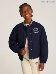 Tommy Hilfiger Blue Varsity Satin Bomber Jacket (AW8855) | $208