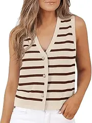 [Generic] Open Front Sweater Vest Striped Top Short Button Cardigan Sweater Vest 4XL