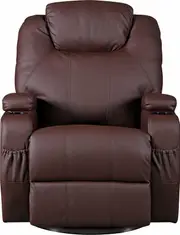 Brown Massage Sofa Chair Recliner 360 Degree Swivel PU Leather Lounge 8 Point Heated