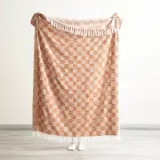 Renee Taylor Nevis Checkered Stone Washed Yarn-Dyed Terracotta Throw