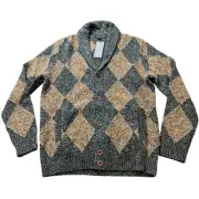 Tommy Hilfiger Cardigan Sweater Mens Size M Green Argyle Pockets Lambswool NWT