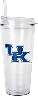 Logo Brands NCAA Kentucky Wildcats 22 oz Double Wall Clear Tumbler – Includes Straw, Fits Most Cup Holders, Made in The USA, Spill-Resistant Lid, BPA Free