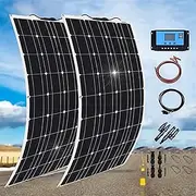600W 18V Monocrystalline Solar Panel, Flexible Solar Panel 2pcs 300 Watt Monocrystalline Semi-Flexible Bendable Mono Panel for Marine RV Cabin Van Car Uneven Surfaces