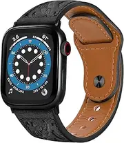 NPET Western Engraved Feather Leather Bands for Apple Watch 49mm 45mm 44mm 42mm 41mm 40mm 38mm, Compatible with iWatch Ultra SE2 SE Series 8 7 6 5 4 3 2 1 Multiple Sizes Option