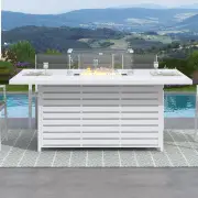 Rectangular Gas Fire Pit Table for Outdoor Use - White