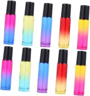 Baluue 10pcs Color Gradient Refillable Essential Oil Bottles Portable Mini Roll Subpackaging Container with Black Lid Includes Rose Yellow Yellow Gradients for Fragrance and Liquid