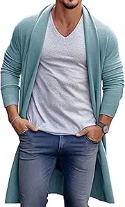 [Generic] Men Open Front Long Sleeve Knit Cardigan Open Front Shawl Collar Casual Knit Sweater Shawl Collar Long Cardigan Sweater