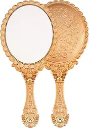 XPXKJ Hand Mirror Vintage Handheld Mirror with Handle Vanity Makeup Mirror Travel Mirrors (Oval, Rose Gold)