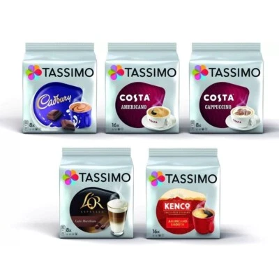 Tassimo Variety Box Costa, Kenco, Cadbury & L'OR Coffee Pods -5 packs, 56 Drinks