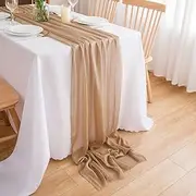 CHUQING Chiffon Table Runner Light Brown Table Runners Romantic Runner for Wedding Birthday Party Bridal Decor,27x120 Inches