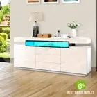 LED Lgihts Buffet Sideboard Cabinet Storage Cupboard w/2 Doors & 3 Drawers White