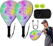 Gacqpli Beginner Tennis Racket, 2 Player Paddle Tennis Racket with Glowing Design, Carbon Fiber Racquets with 2 Balls Sports Accessories for Daily Training Travel Junior Kids Outdoor Sports