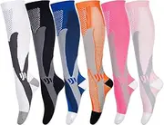 [LEOSTEP] Compression Socks for Men & Women (6Pair) Non-Slip Long Tube Ideal for Running,Nursing,Circulation & Recovery Boost Stamina, Hiking Travel & Flight Socks 20-30 mmHg