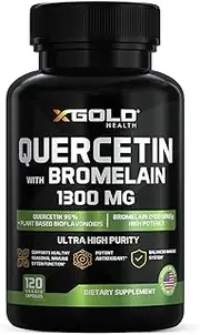 Quercetin 1000mg + Bromelain 300mg per Serving- Quercetin with Bromelain Supplement Complex for Cardiovascular Health, Respiratory System Support, Immune Function & Allergy Support-120 Veggie Capsules